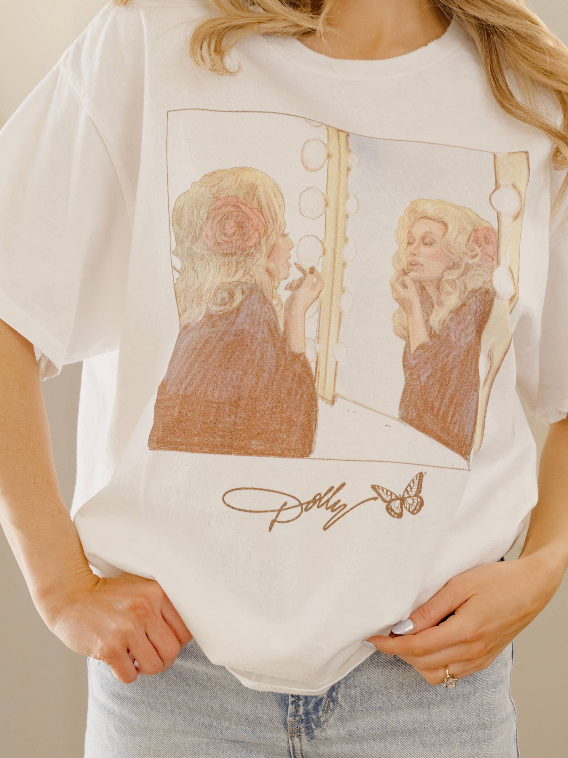 Dolly Parton Lipstick White Thrifted Licensed Tee