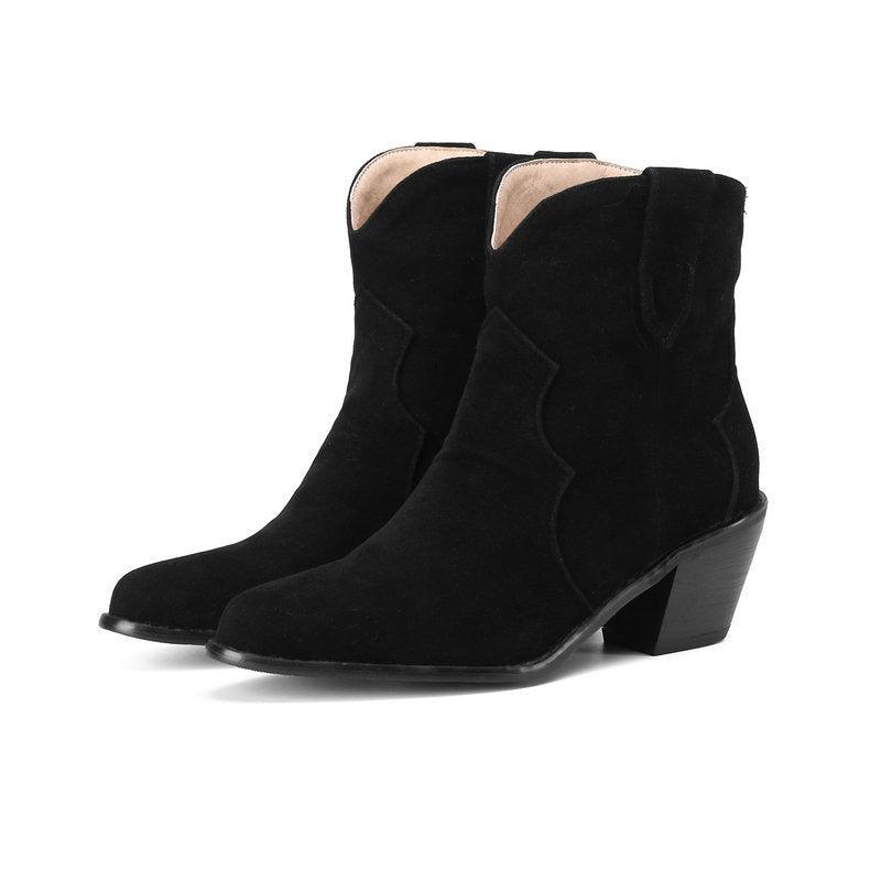 Cowgirl Chic Suede Ankle Boots - Stylish High Heel Cowgirl Boots for Women