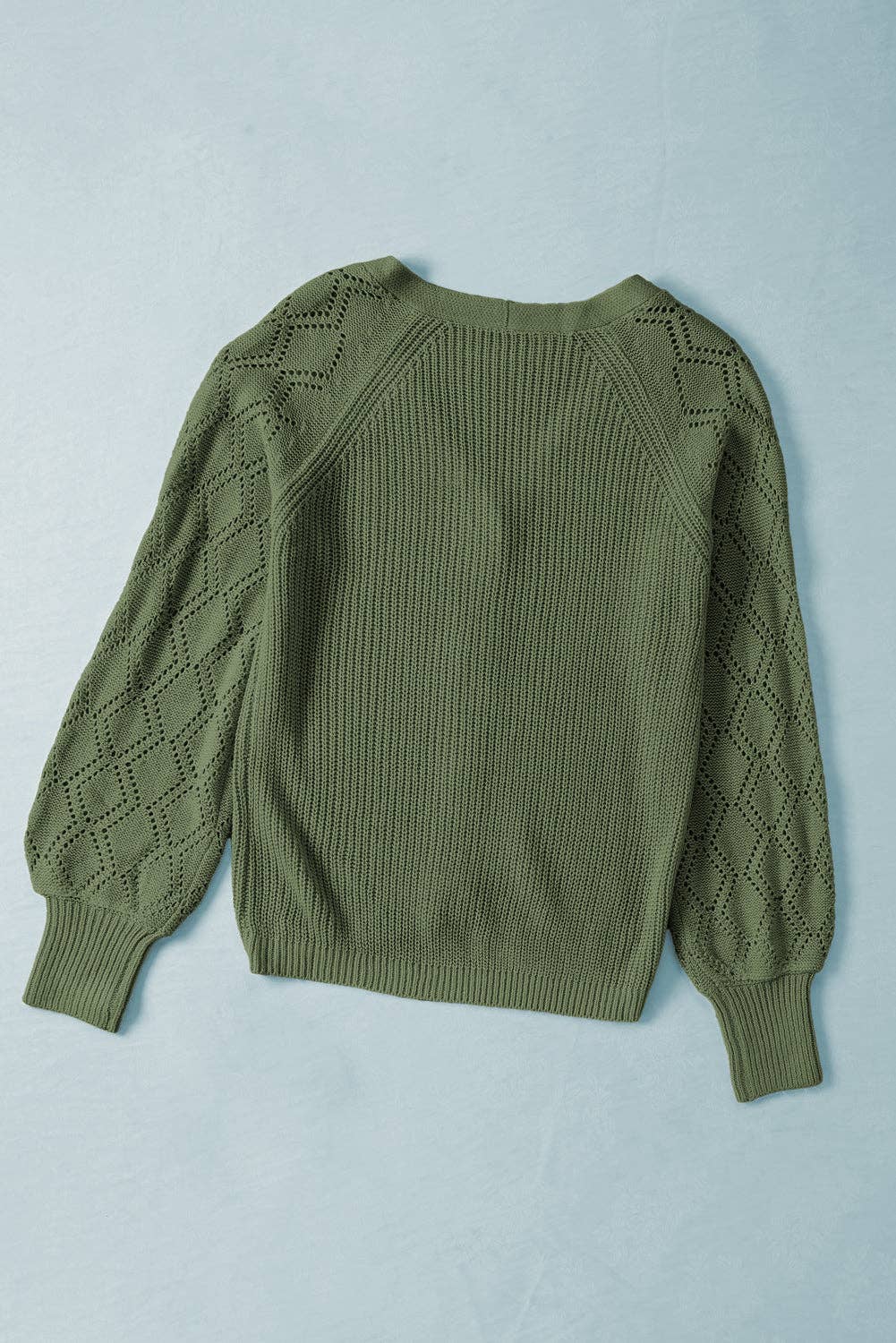 Knit V Neck Bishop Sleeve Button Cardigan