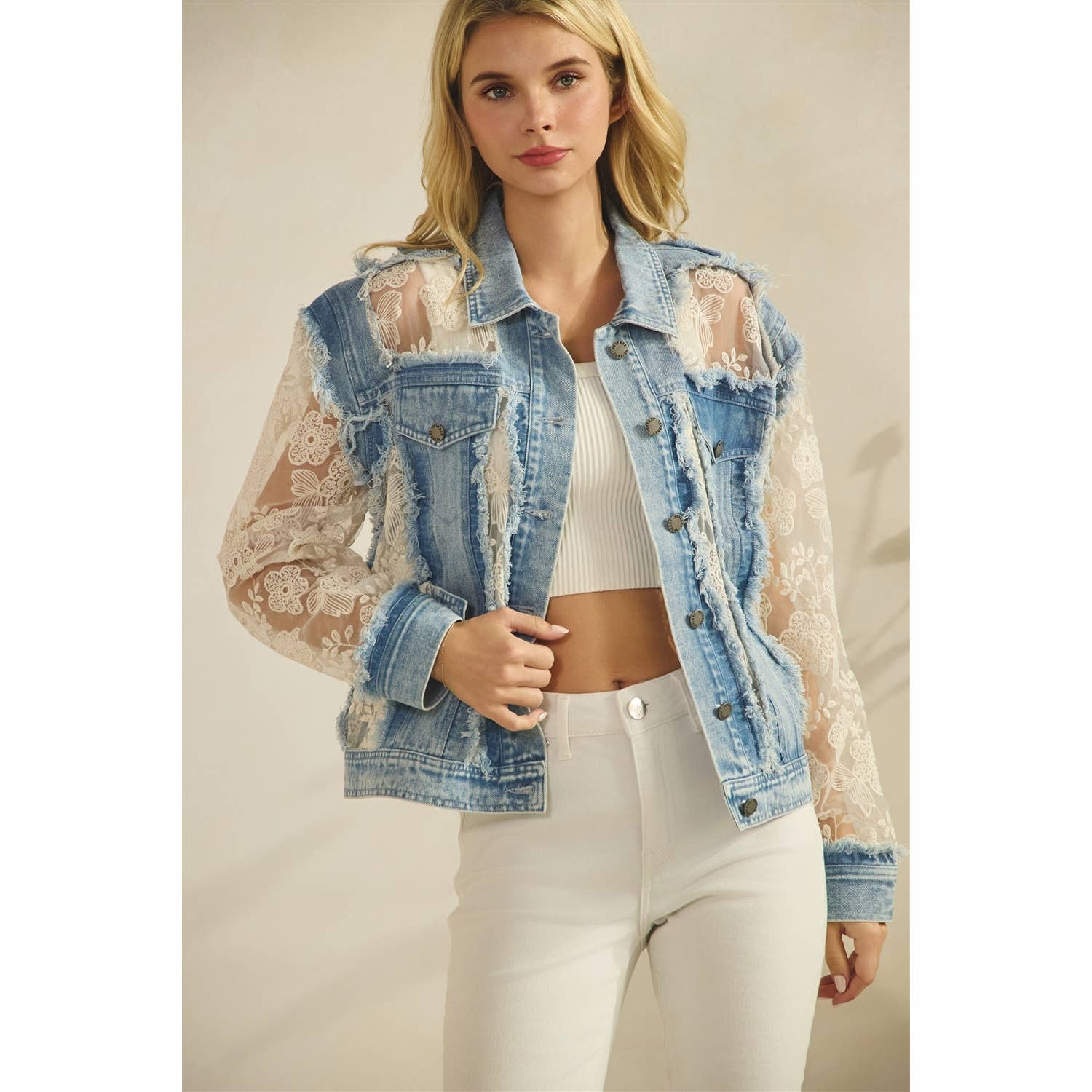 Vervet - Denim Jacket with Floral Organza Inset