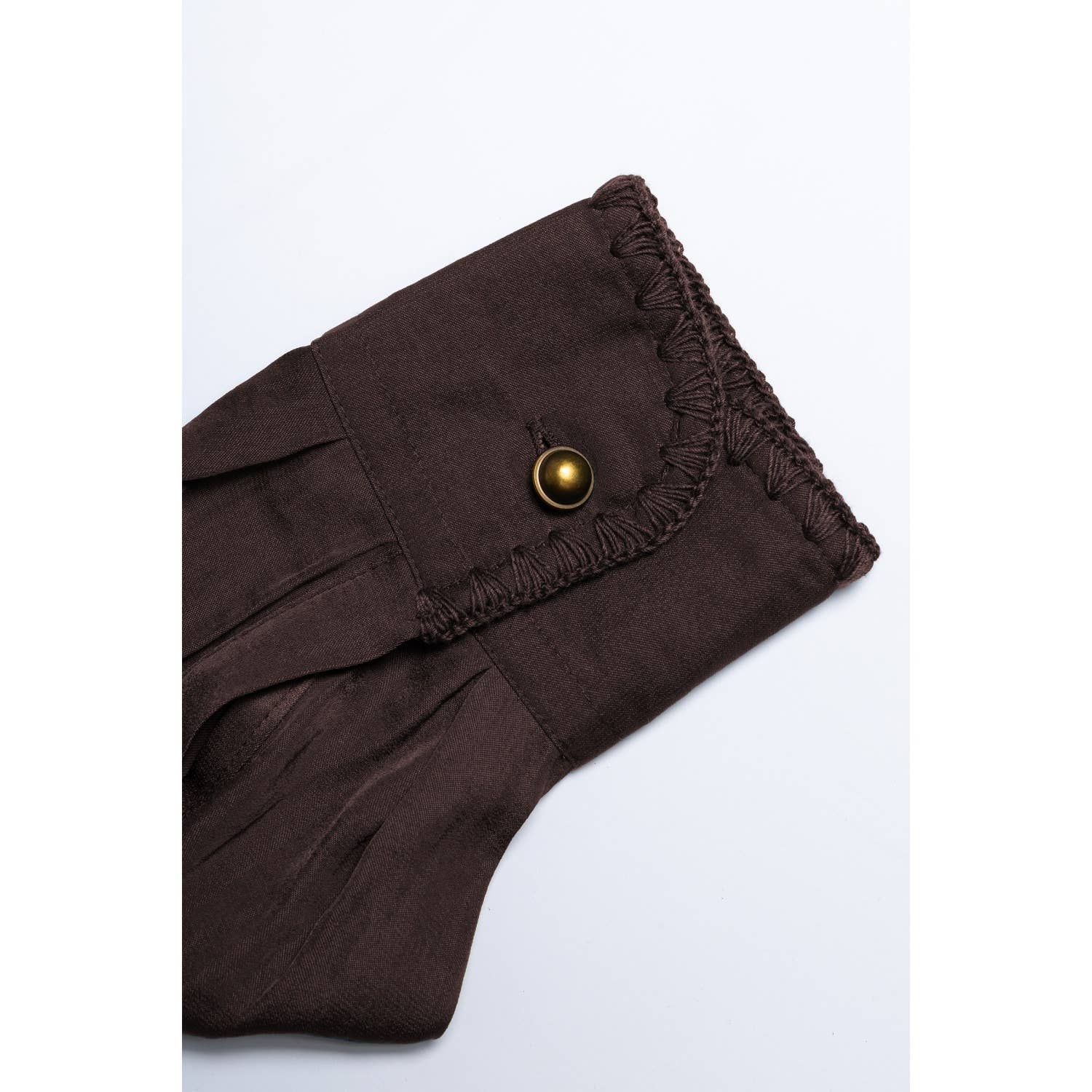 Blanket-stitch Cuff Button Up Cropped Blouse