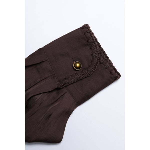 Blanket-stitch Cuff Button Up Cropped Blouse