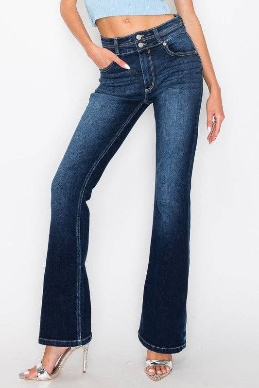 HIGH RISE STRETCH DOUBLE WAIST BOOTCUT JEANS