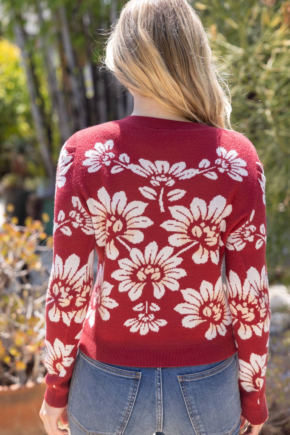 Large Floral Design Long Sleeve Sweater Top