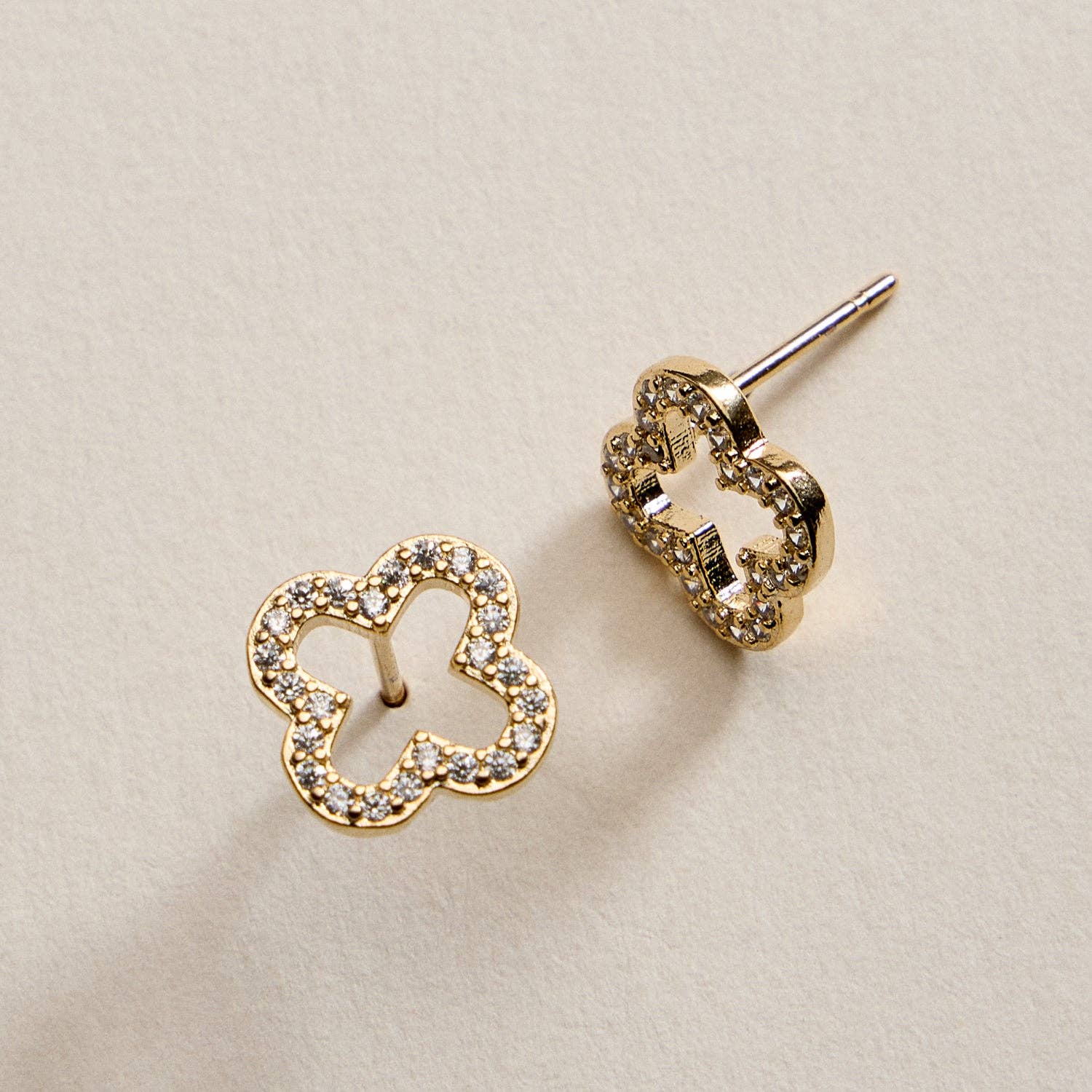 18K Gold Filled CZ Clover Stud Earrings