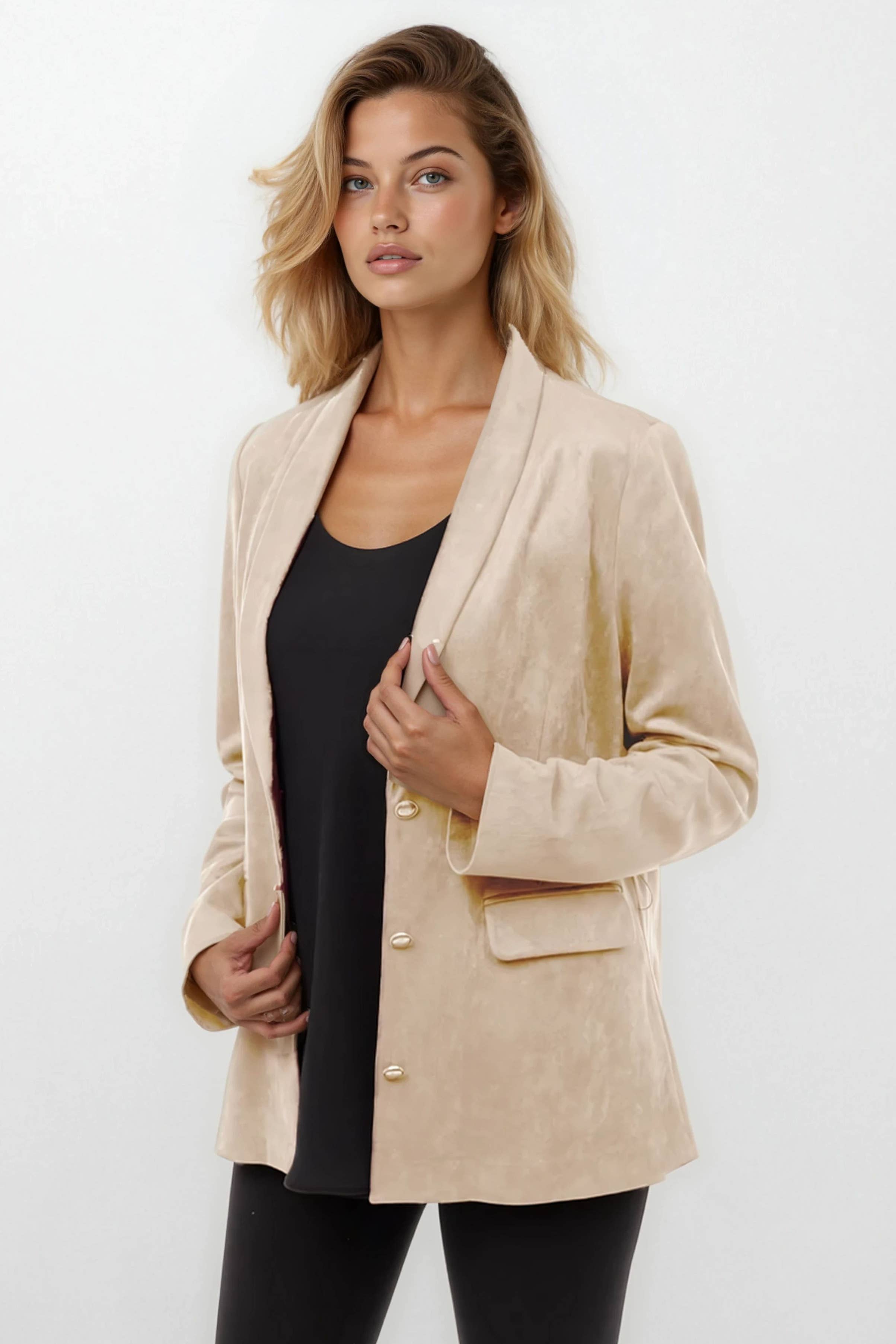 Deep Neck Faux Suede Blazer