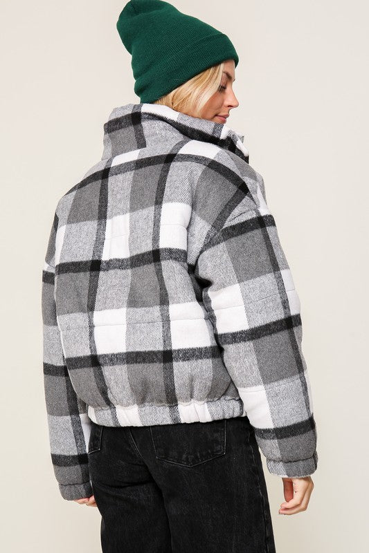 Plaid Print Puffer Jacket