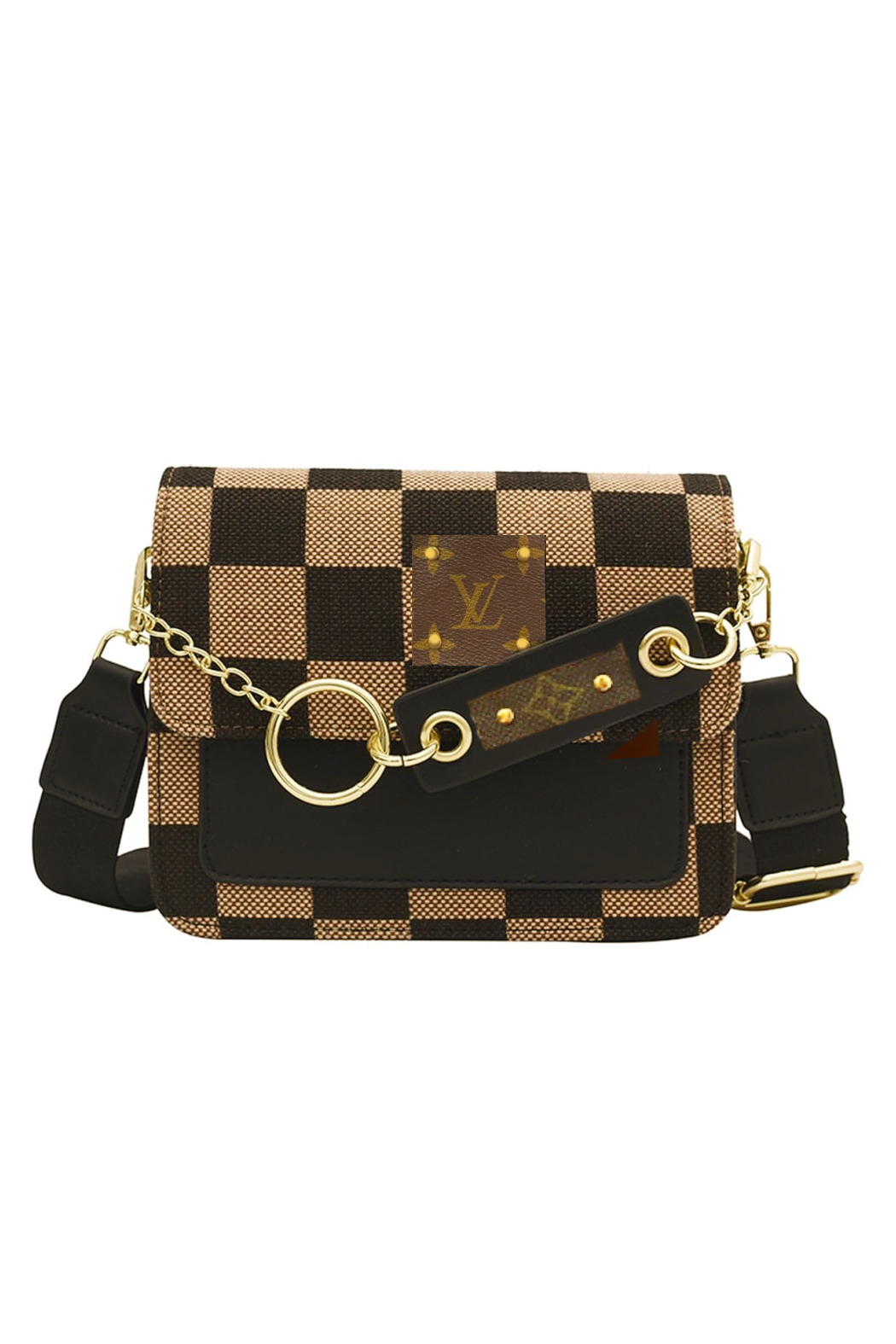 LV Upcycled Checker Chained Crossbody Bag