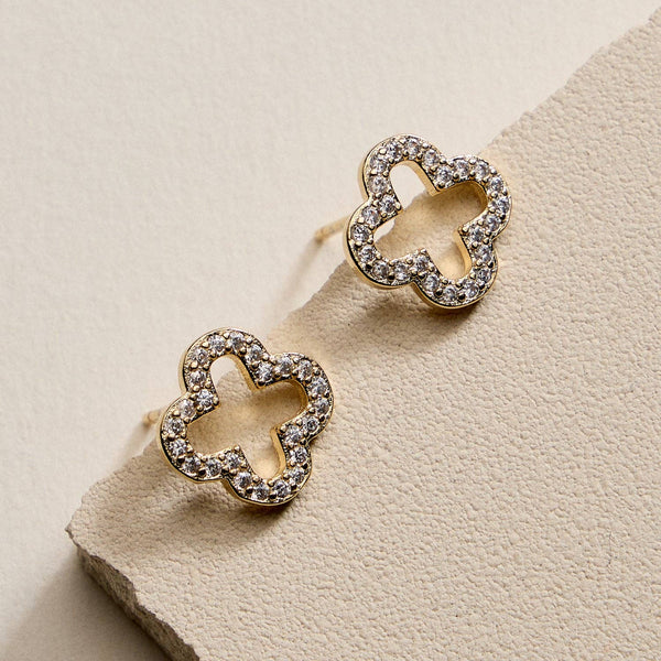 18K Gold Filled CZ Clover Stud Earrings