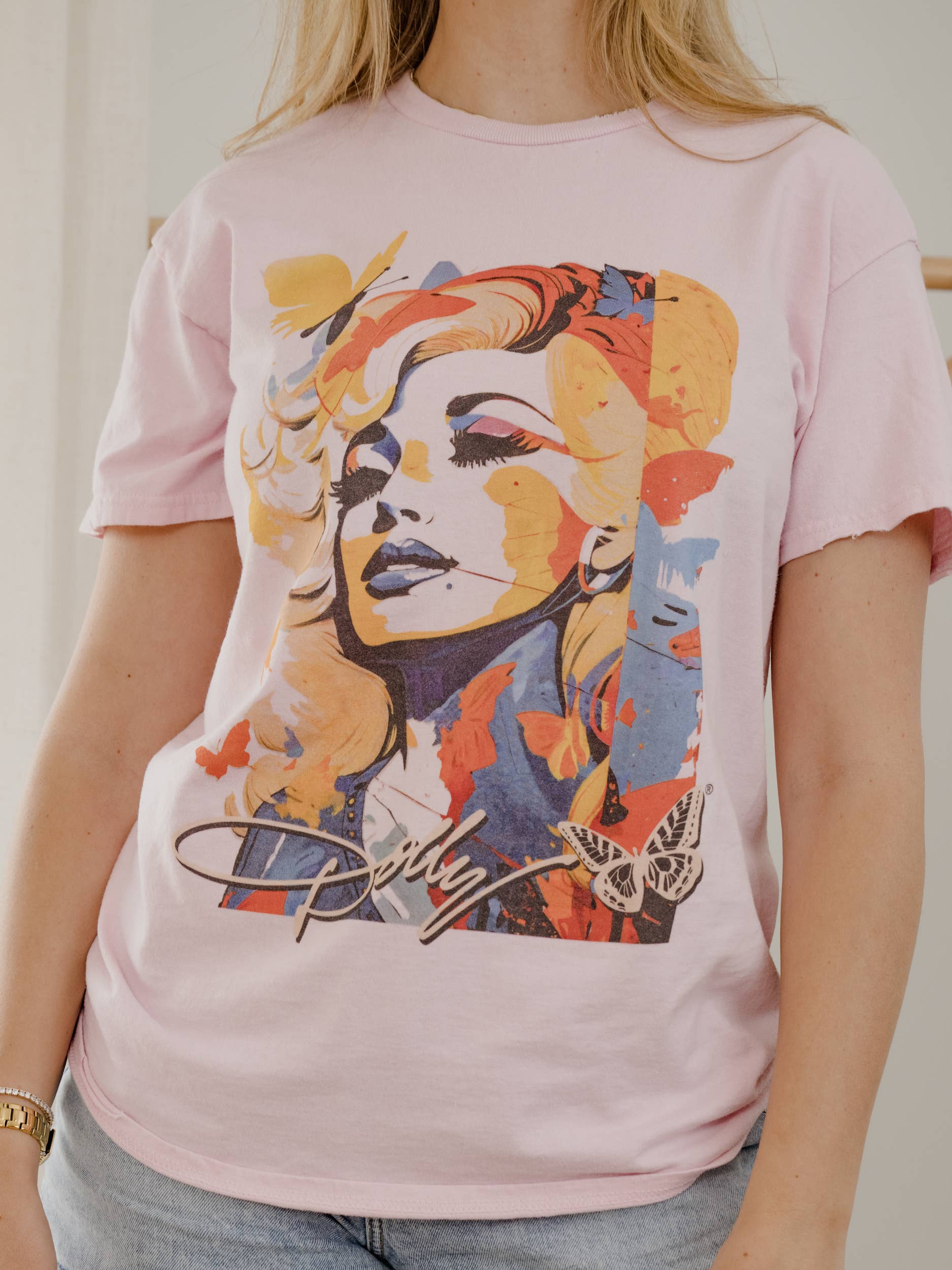 Dolly Parton Mural Pink Thrifted Licensed Tee