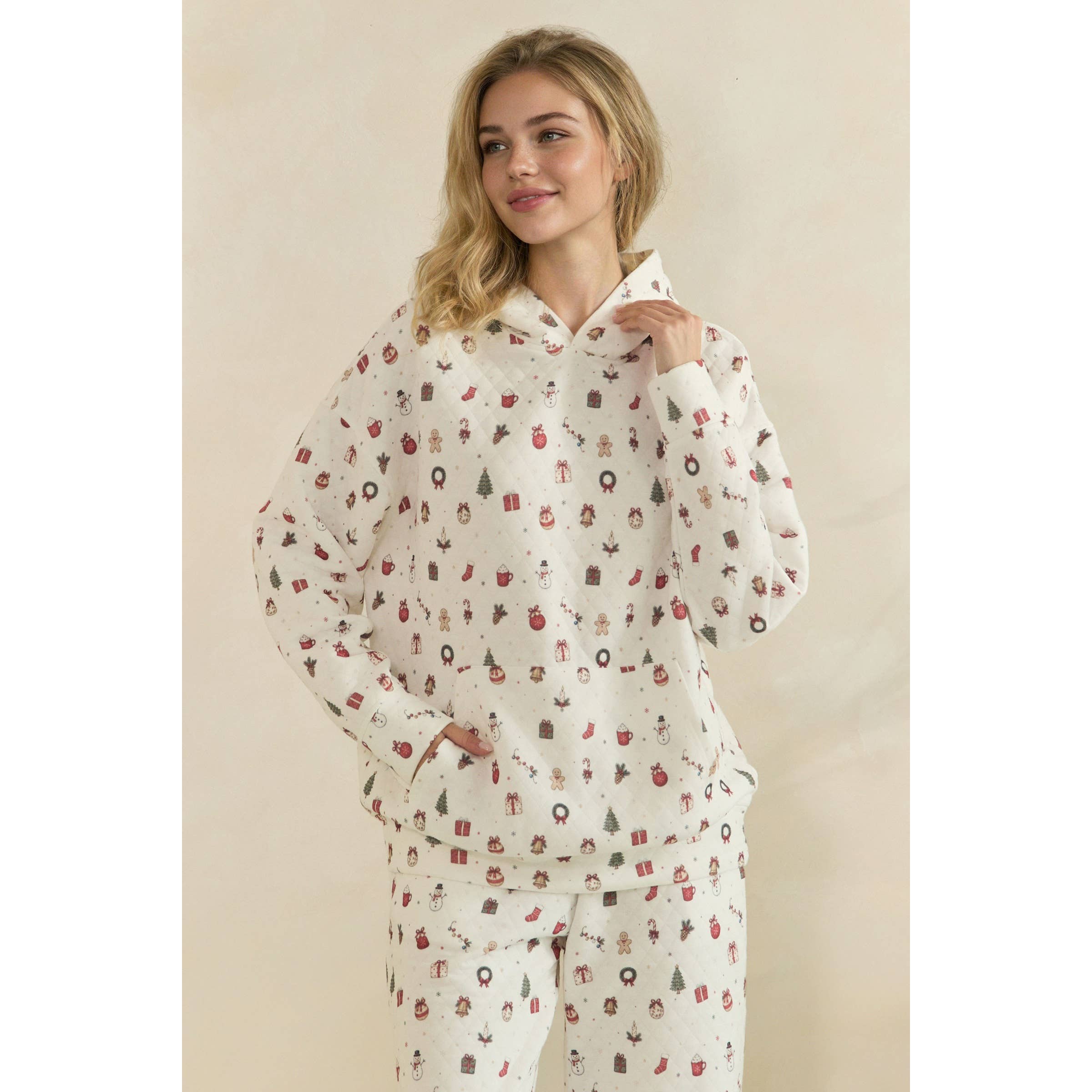 Cozy Holiday Print Lounge Hoodie