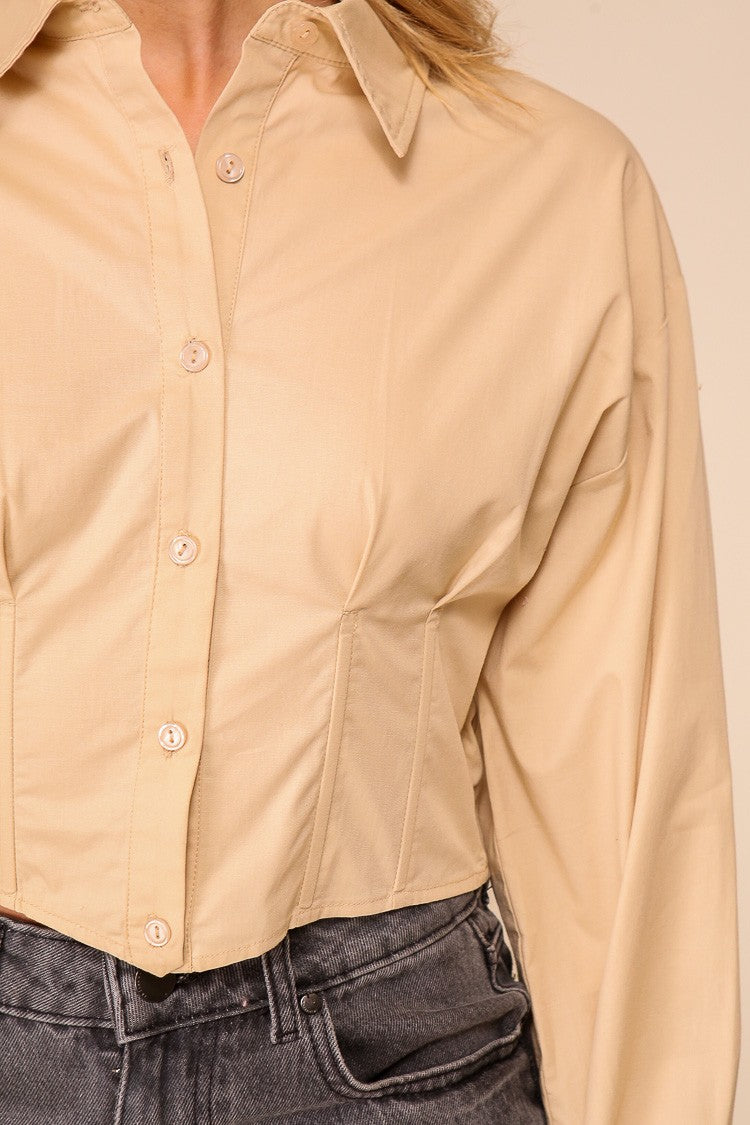 Corset Cropped Button Down Shirt