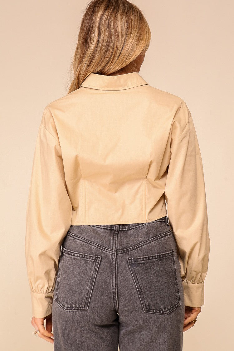 Corset Cropped Button Down Shirt