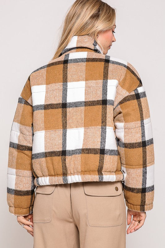 Plaid Print Puffer Jacket