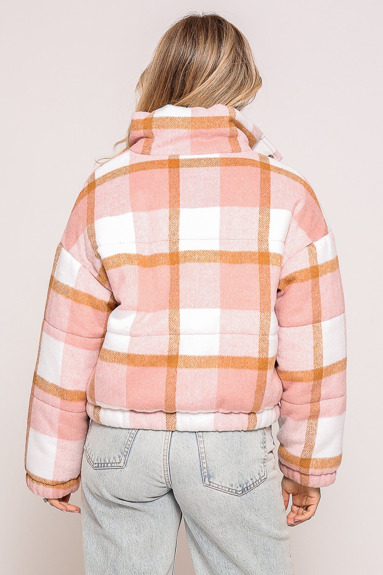 Plaid Print Puffer Jacket