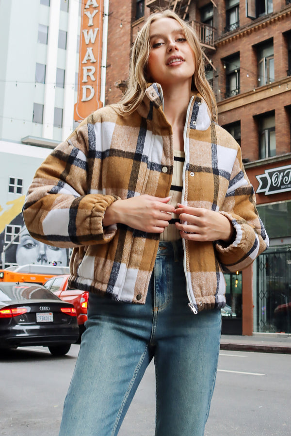Plaid Print Puffer Jacket