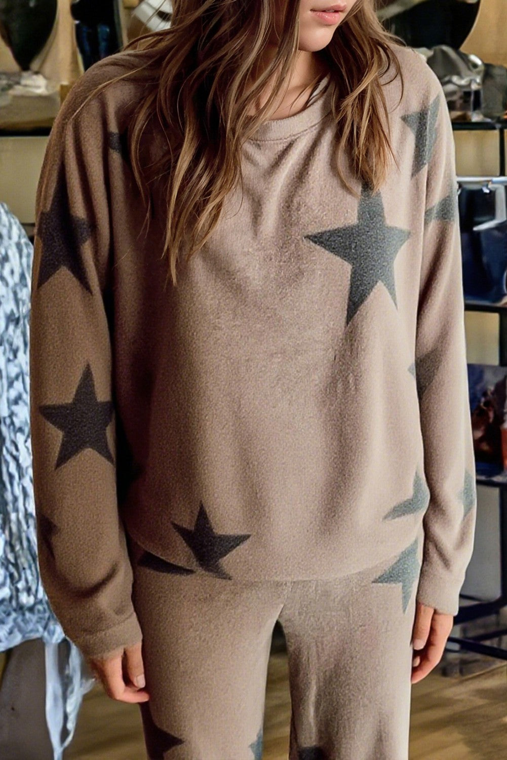 Star Print Loose Drawstring Wide Leg Lounge Set