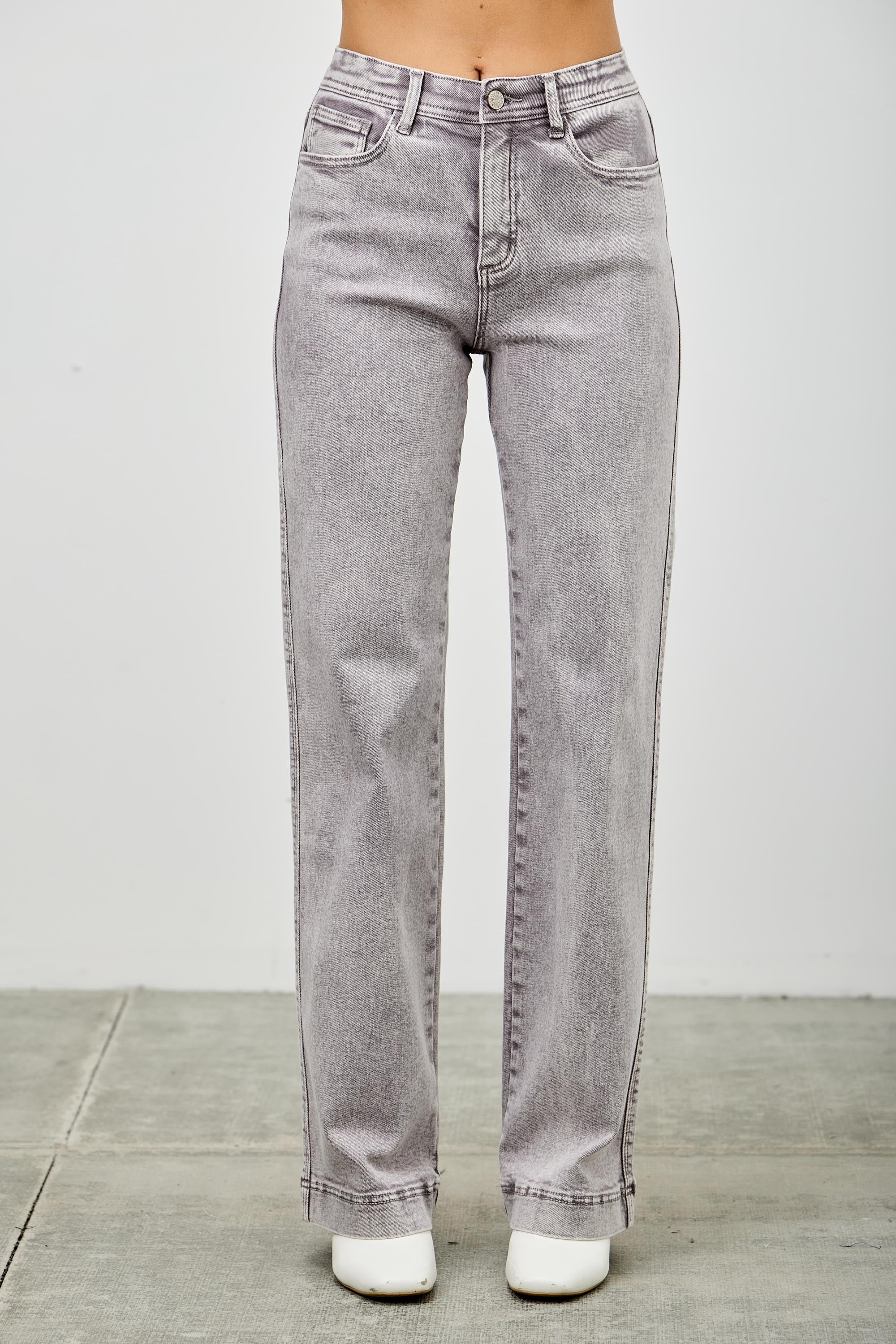 Saige - High Rise Slim Wide Straight in Siler Grey