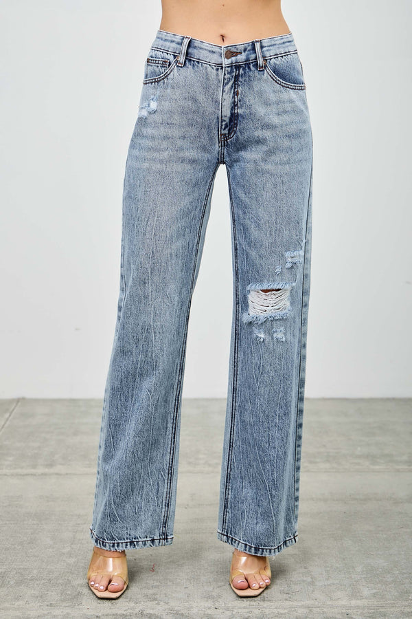 Saige Mid Rise Relaxed Straight with Destroy