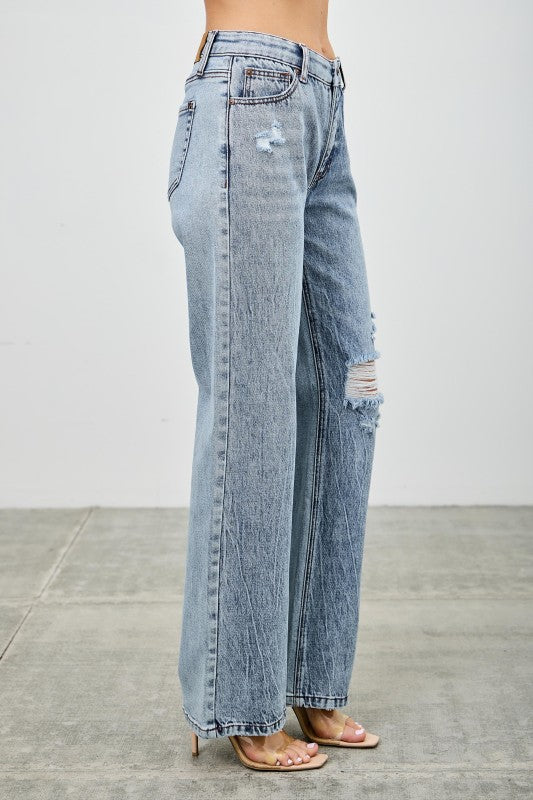 Saige - Mid Rise Relaxed Straight with Destory