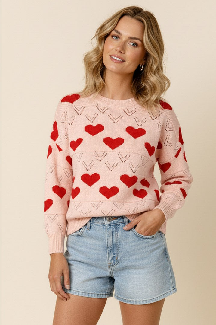 Heart Jacquard Pullover Sweater Knit Top