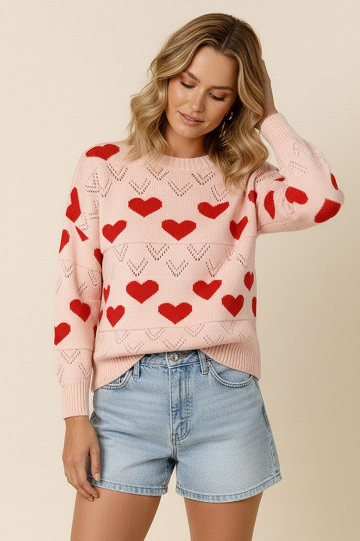 Heart Jacquard Pullover Sweater Knit Top