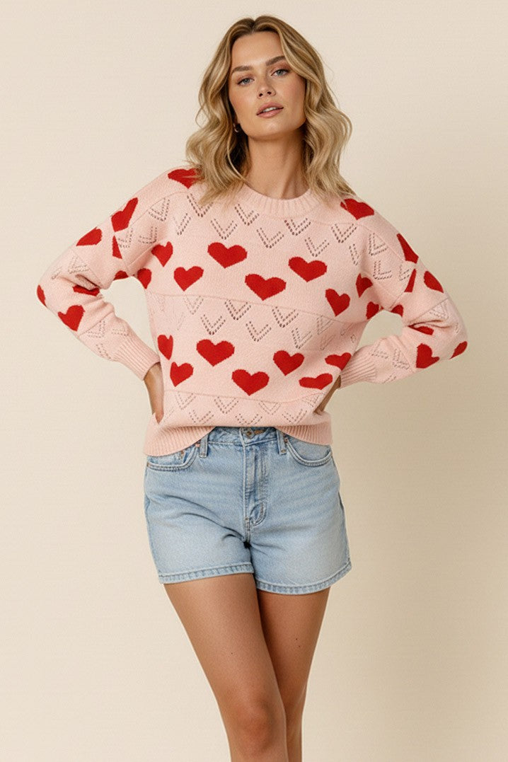 Heart Jacquard Pullover Sweater Knit Top