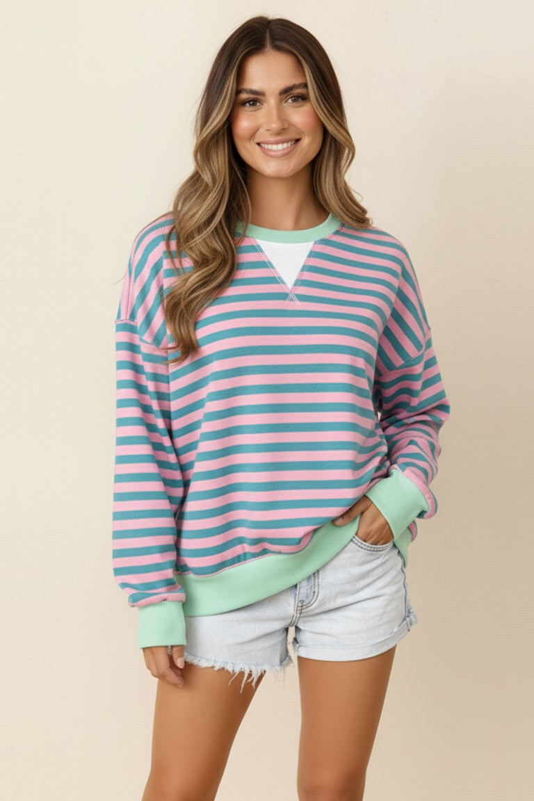 Plus Crew Loose Fit French Terry Pullover Top