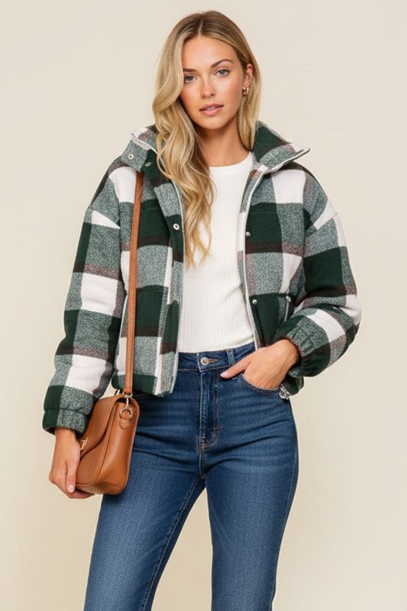 Plaid Print Puffer Jacket