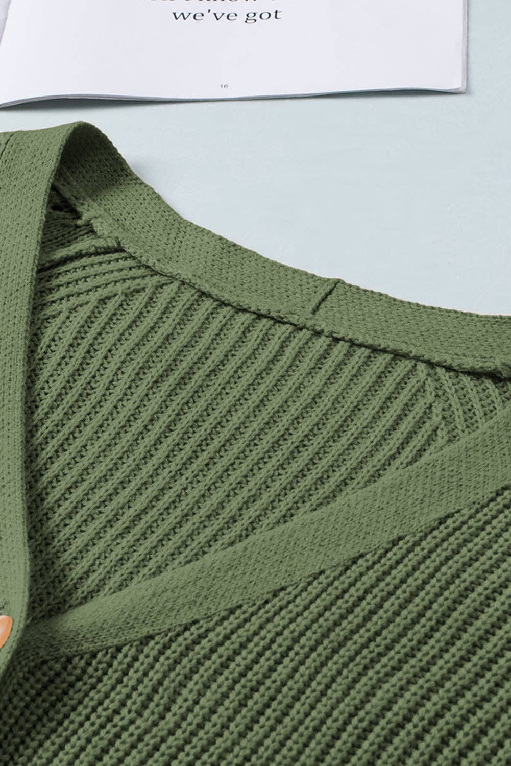 Knit V Neck Bishop Sleeve Button Cardigan