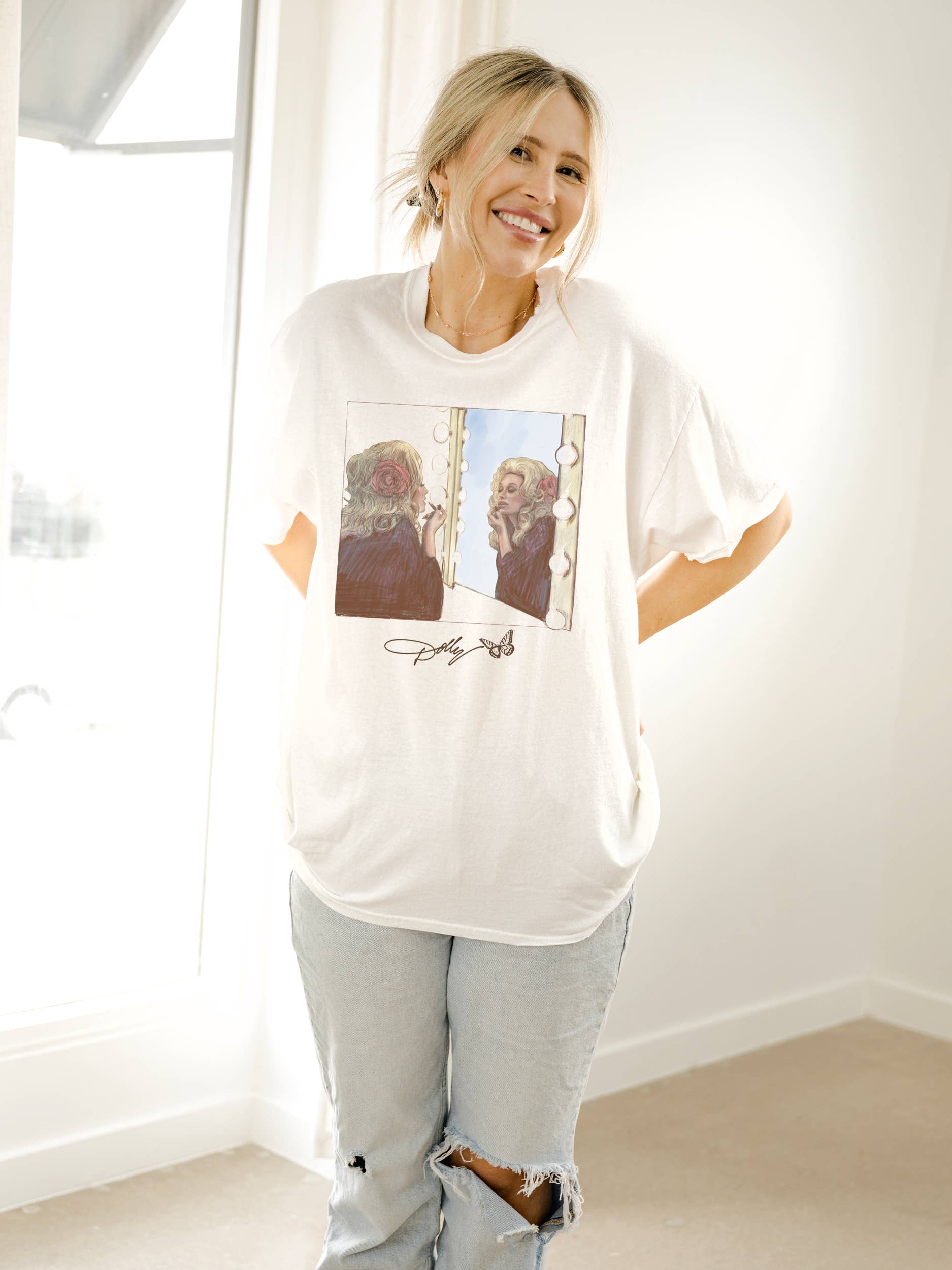 Dolly Parton Lipstick White Thrifted Licensed Tee