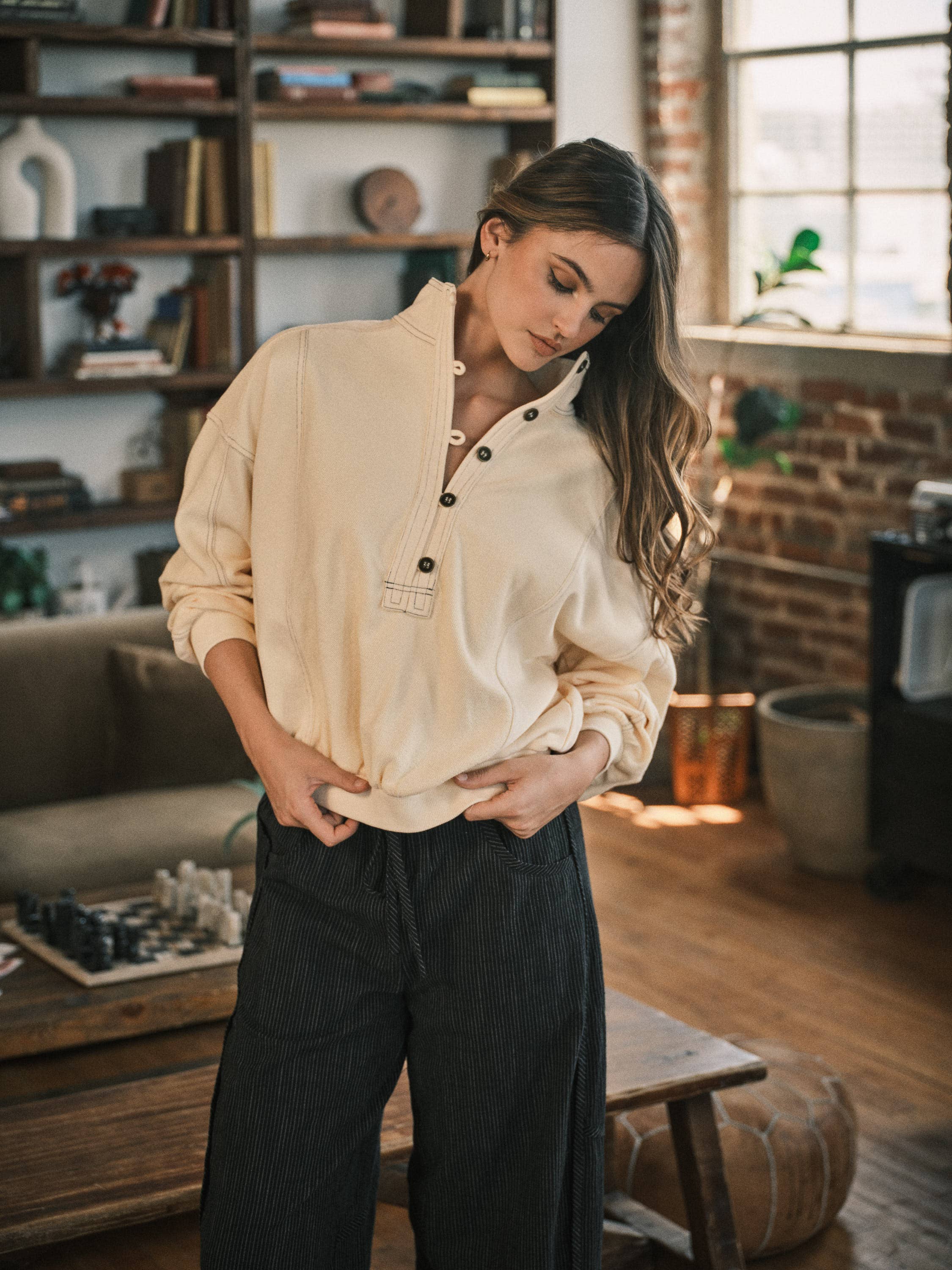 Cozy French Terry Mock Neck Sweatshirt