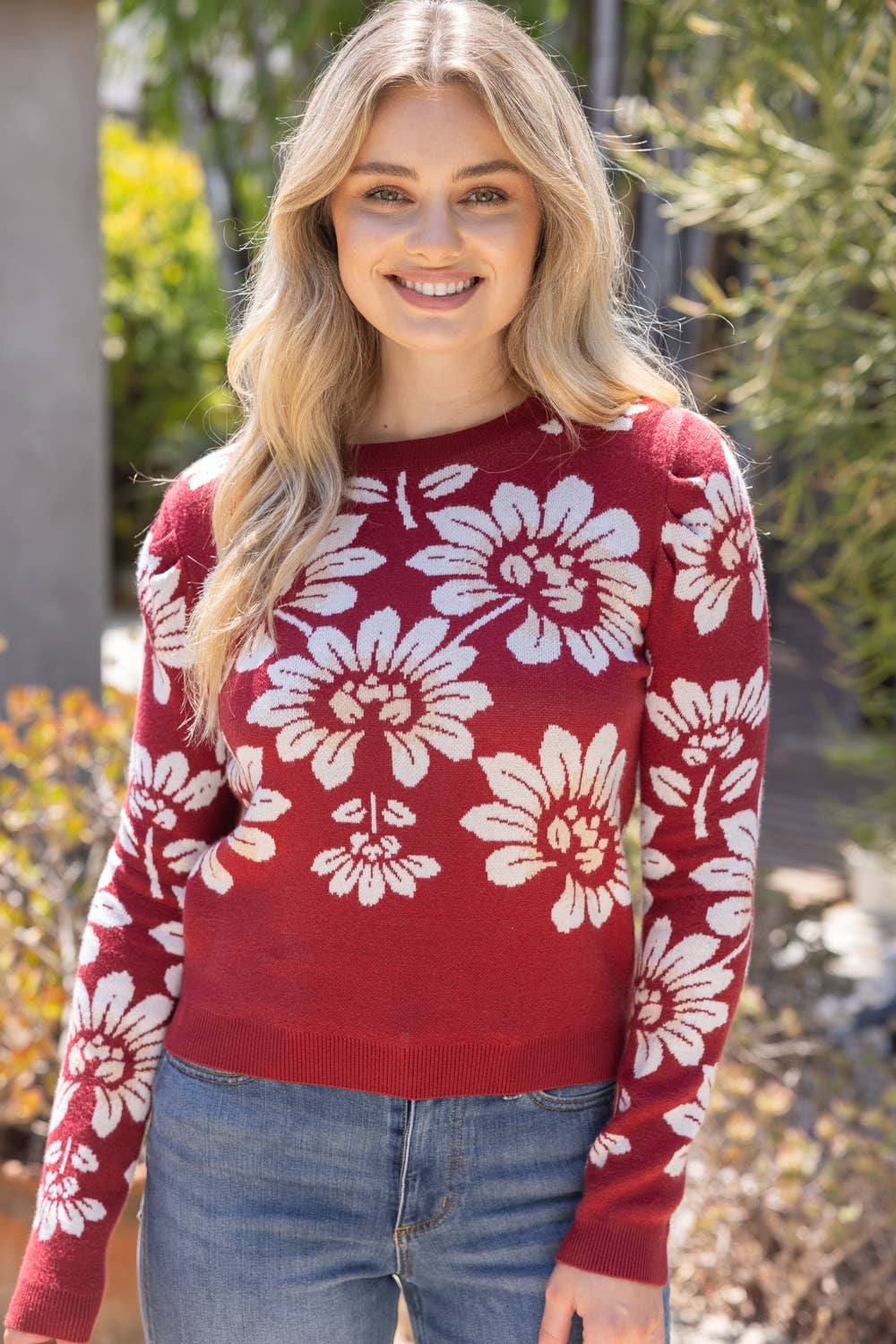 Large Floral Design Long Sleeve Sweater Top