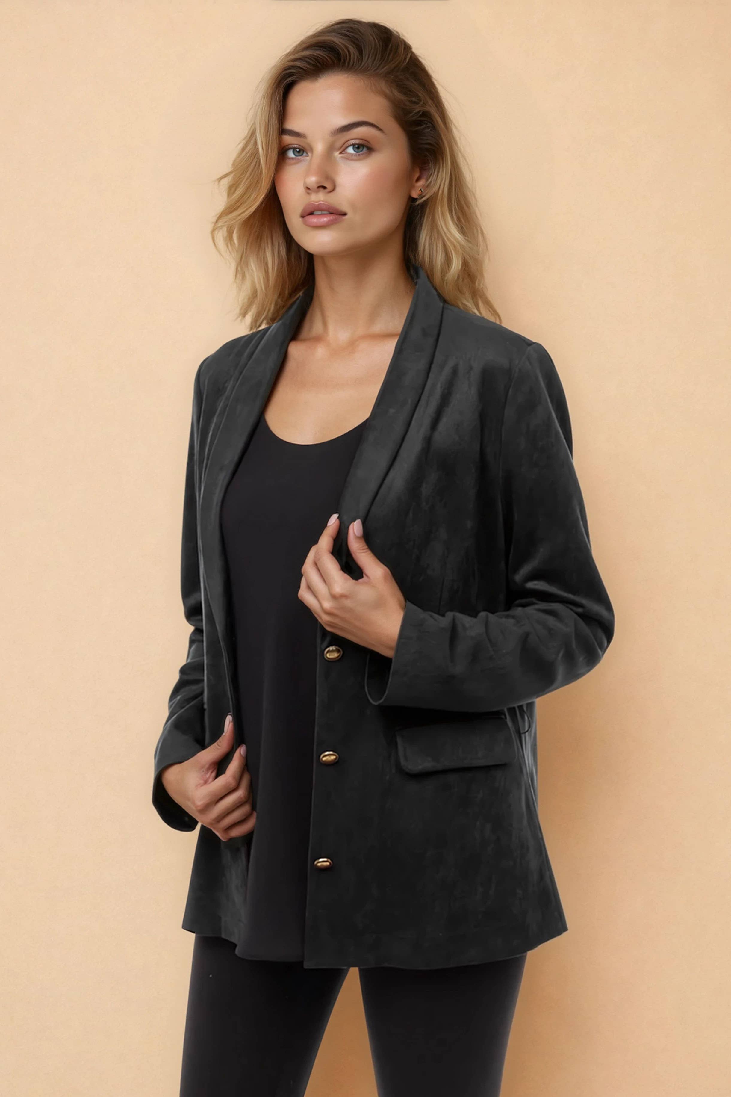 Deep Neck Faux Suede Blazer