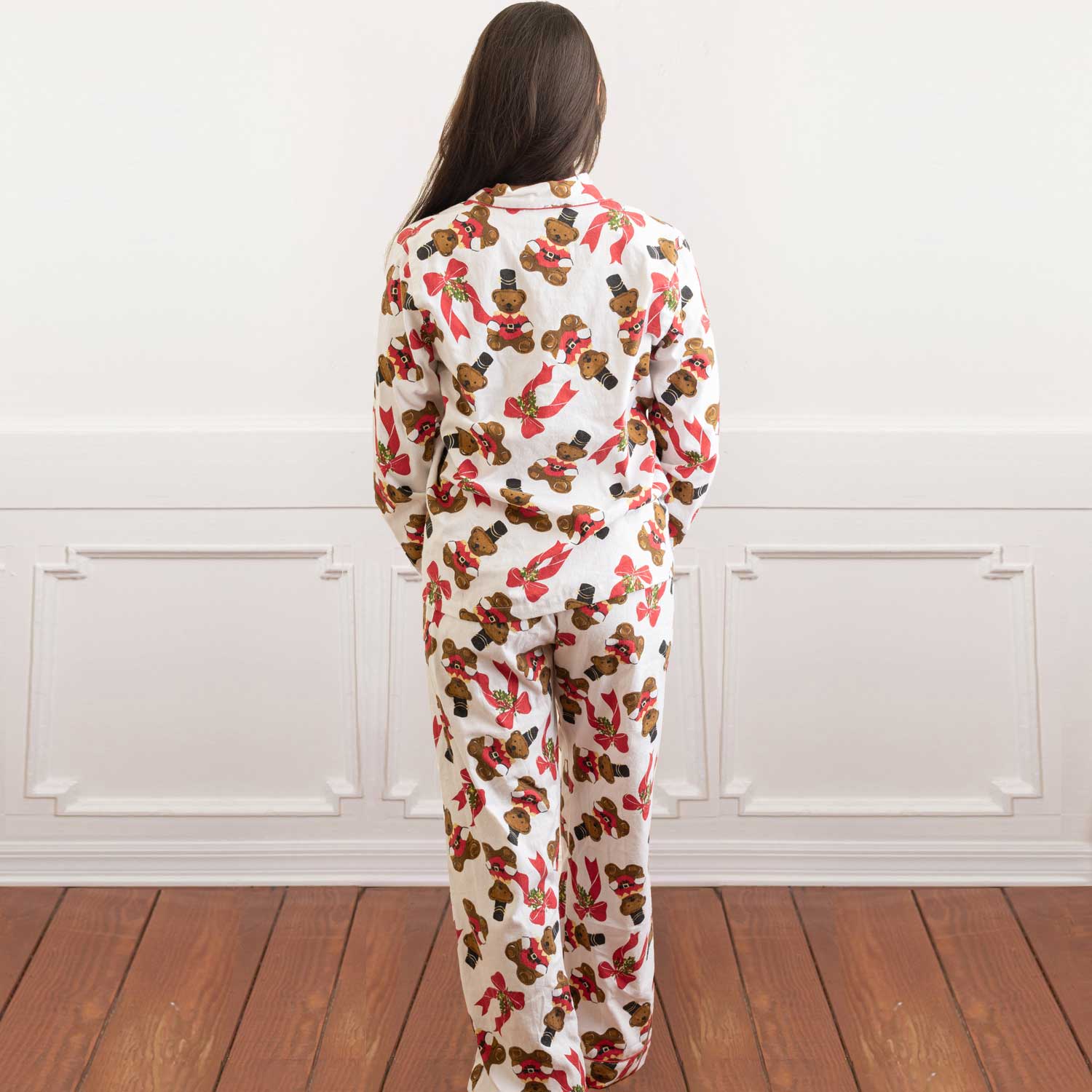 Teddies Print Flannel Holiday Pajama Set