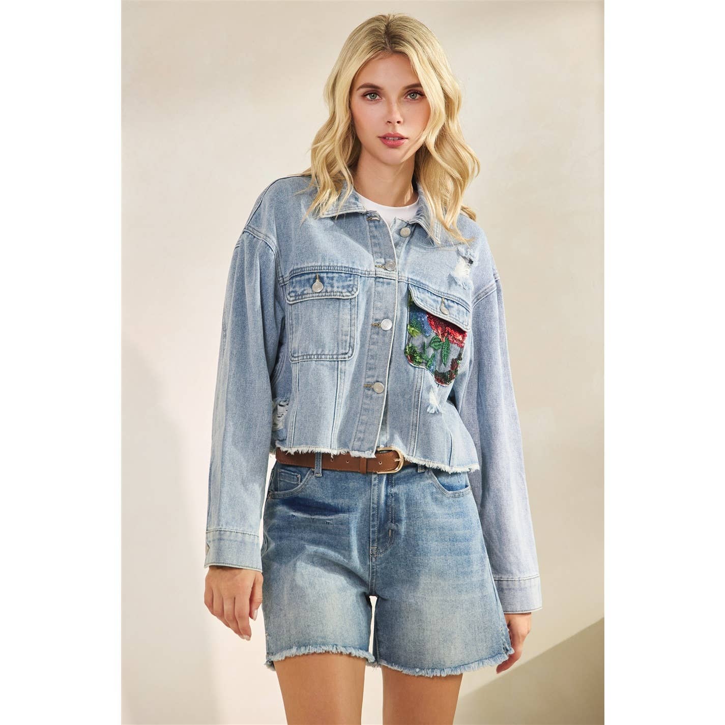 Denim Blossom Laceback Jacket