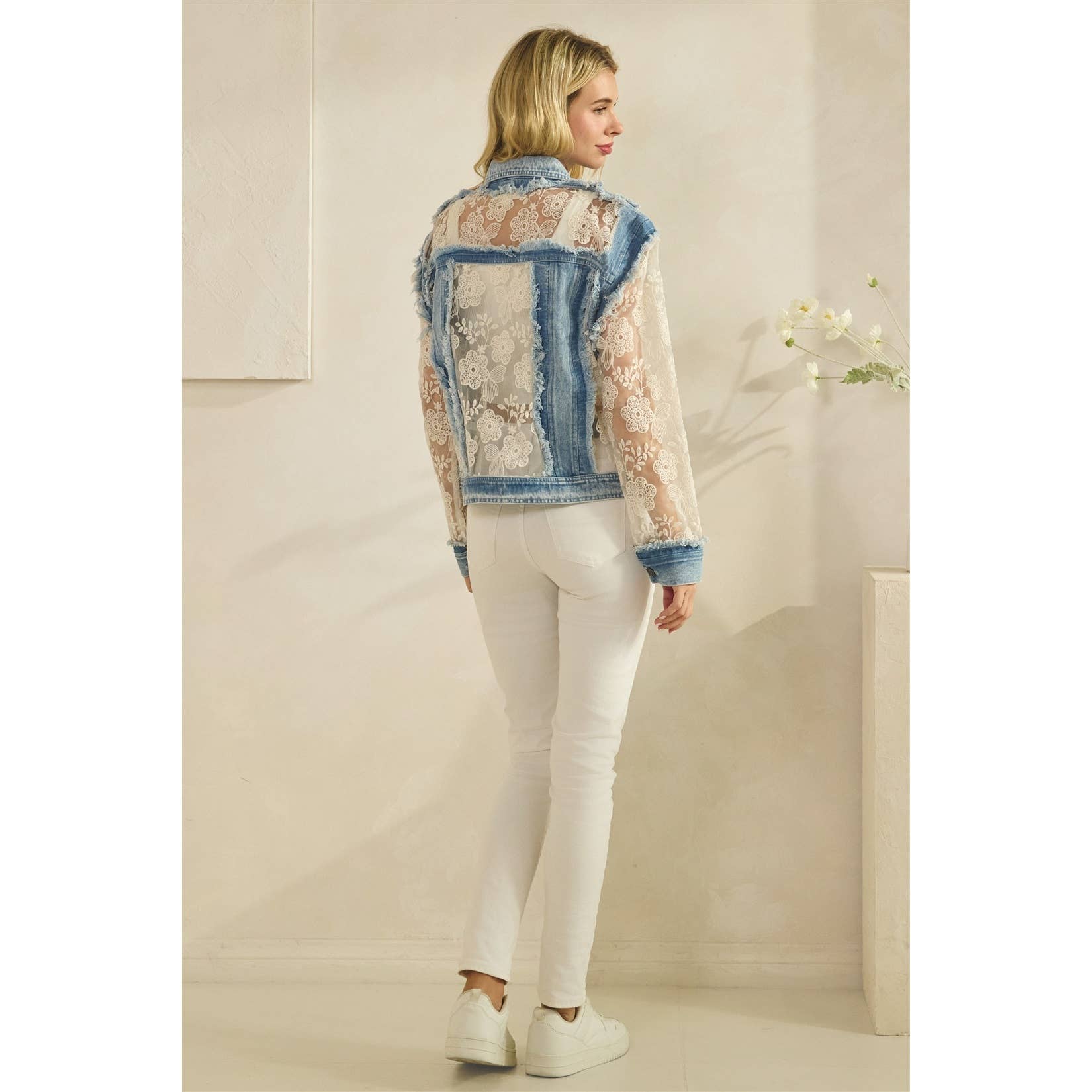 Vervet - Denim Jacket with Floral Organza Inset