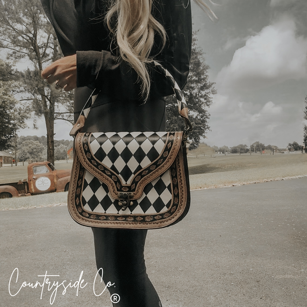 Zadie Tooled Leather Checkered Handbag