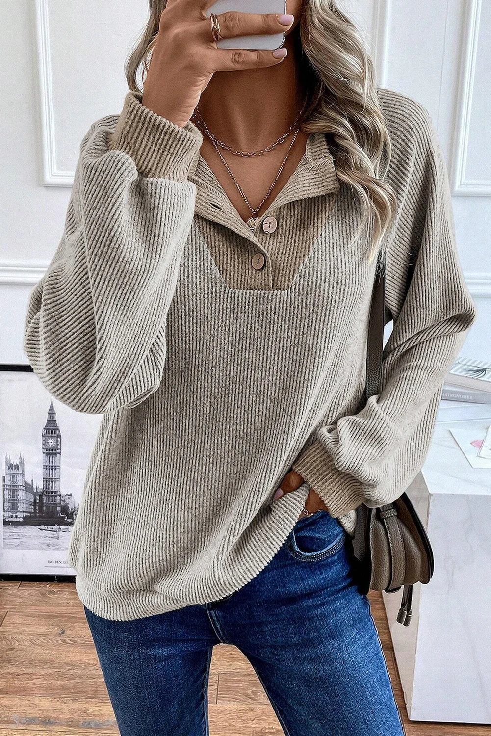 Contrast Ribbed Loose Fit Long Sleeve Top