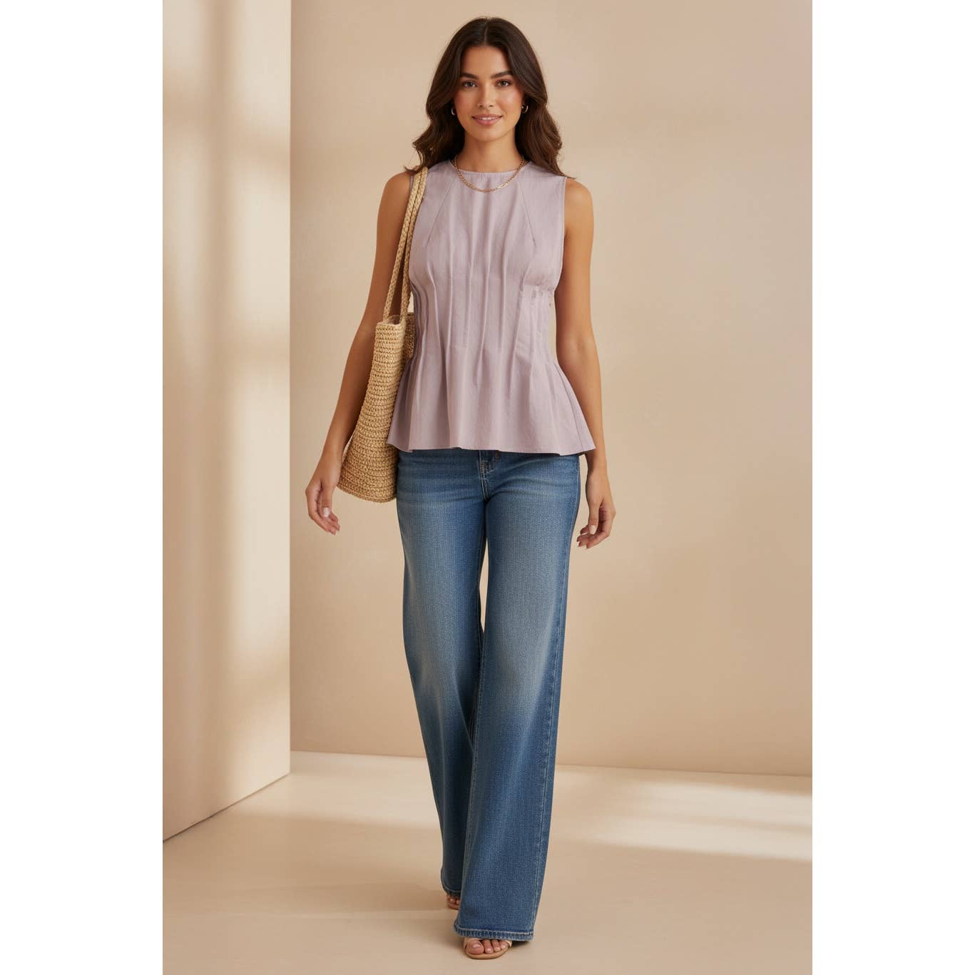 Pleated Peplum Sleeveless Top