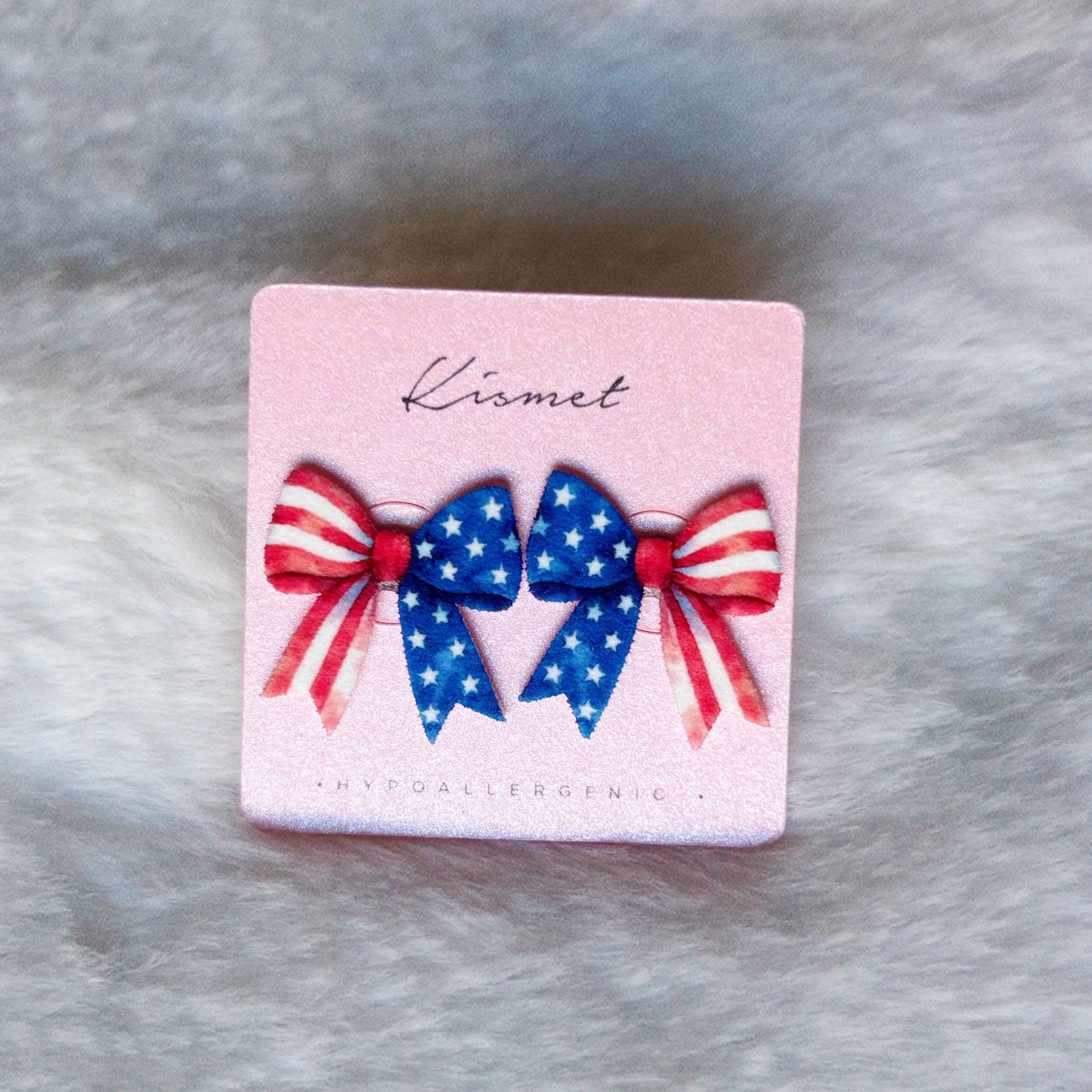 Patriotic Americana Bow Ribbon Studs