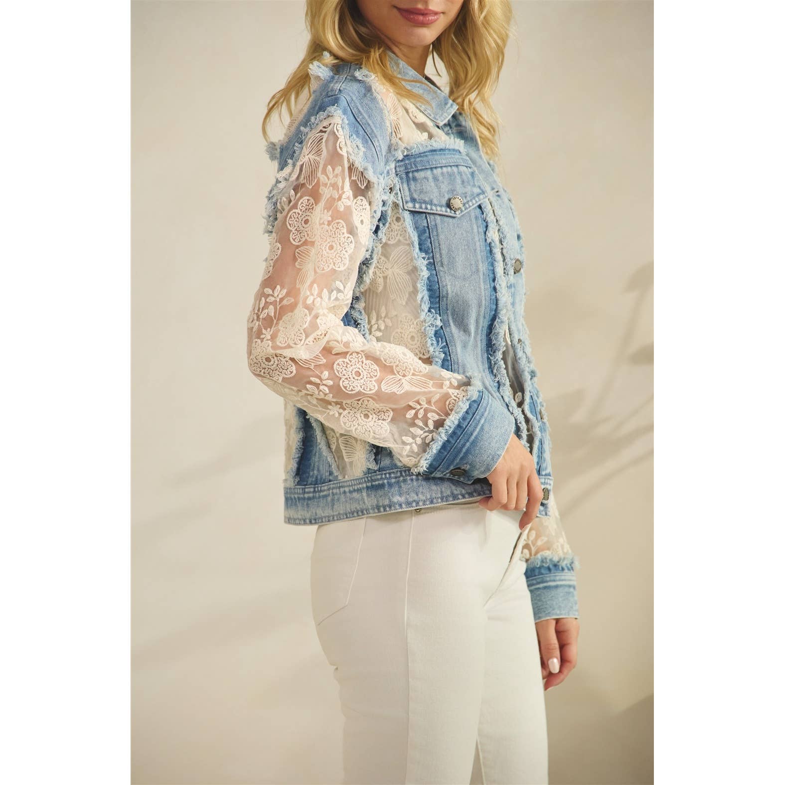 Vervet - Denim Jacket with Floral Organza Inset