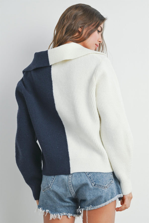 Two Tone V-neck Cardigan