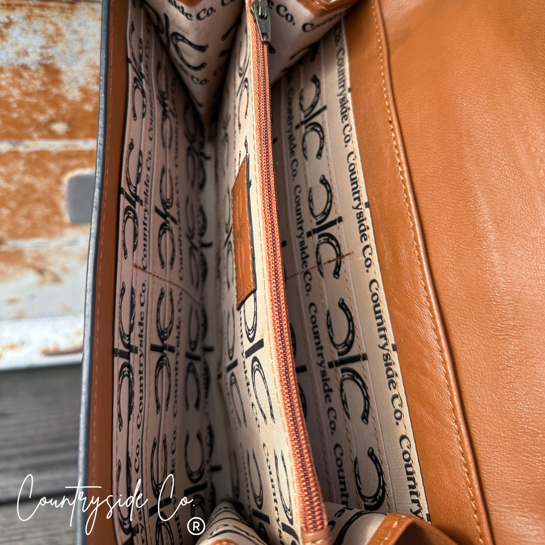 Stampede Double Horseshoe Tooled Leather Purse Crossbody