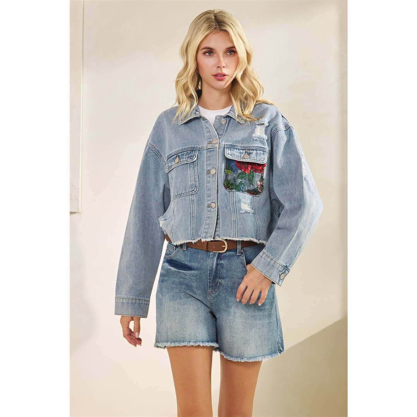 Denim Blossom Laceback Jacket