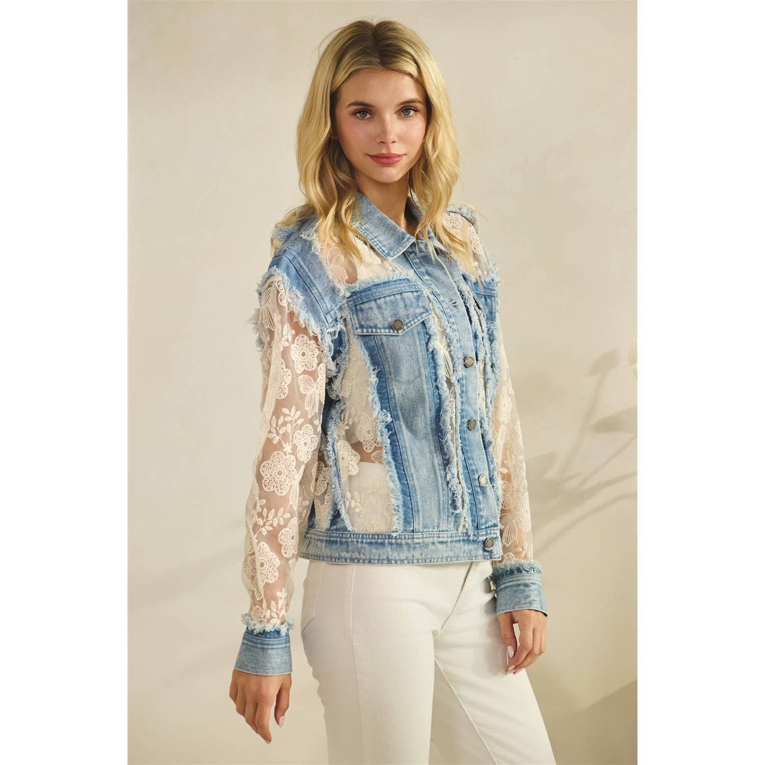 Vervet - Denim Jacket with Floral Organza Inset
