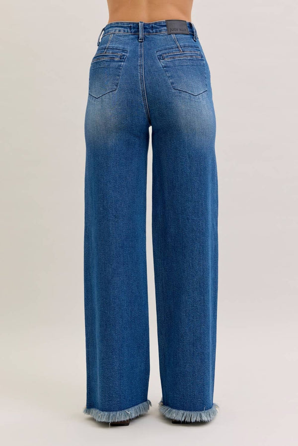 Judy Blue HW Column Straight Button-Fly & Back Welt Pkts