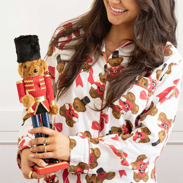 Teddies Print Flannel Holiday Pajama Set