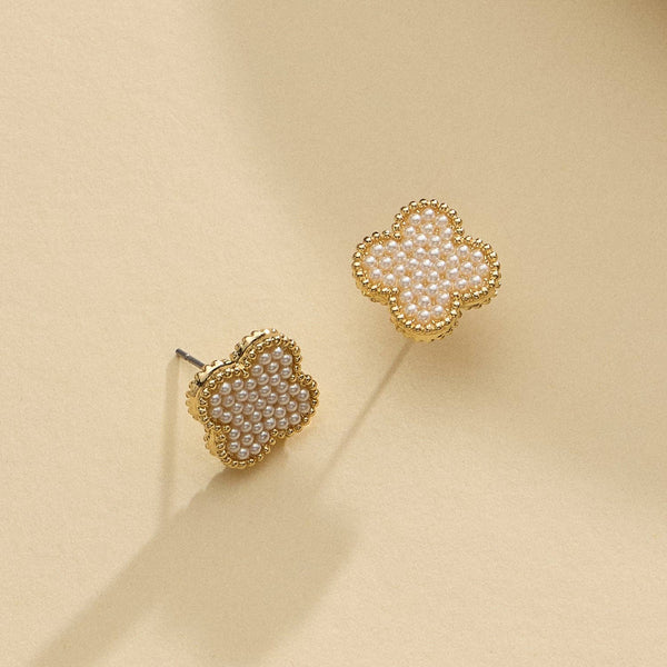 Clover Pearl Stud Earrings