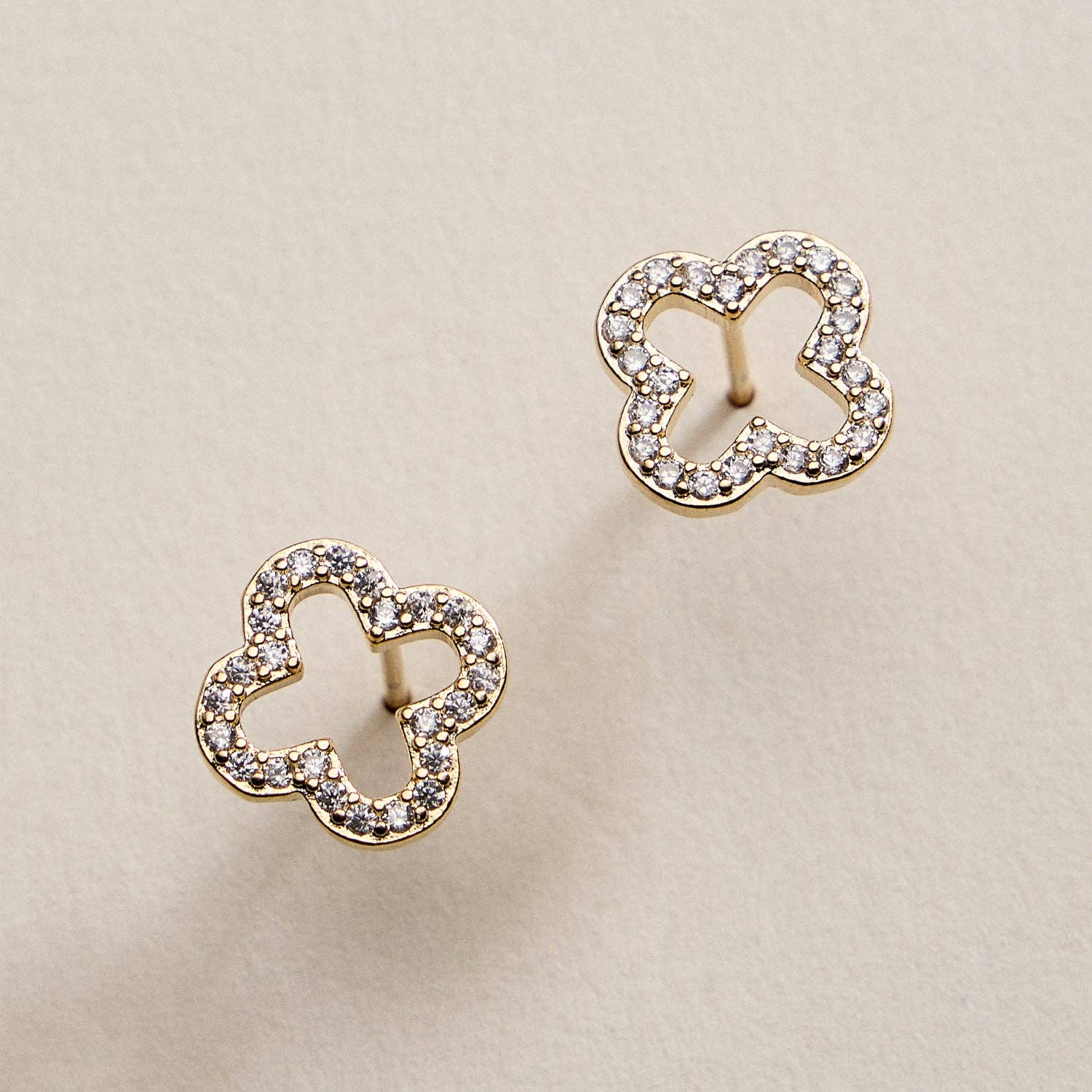 18K Gold Filled CZ Clover Stud Earrings